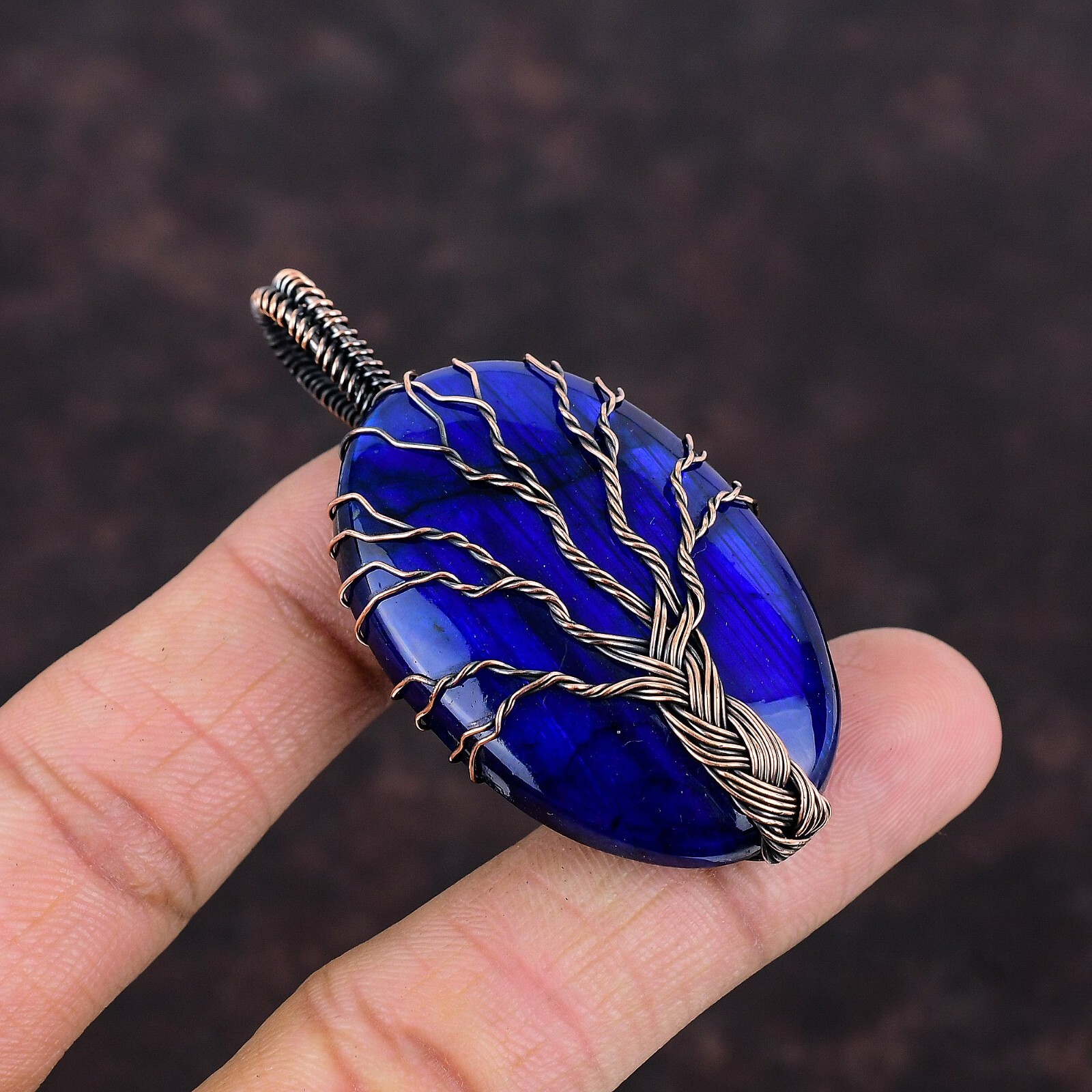 Blue Fire Labradorite Copper Gift For Bestie Wire Wrapped Tree Of Life 2.48″