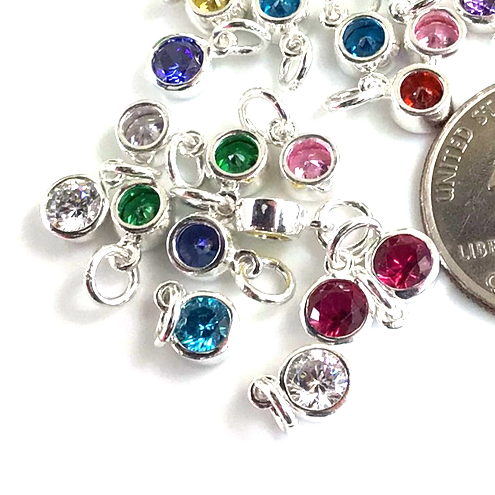 6mm Birthstone Charm Ring Sterling Silver Drop Cubic Zirconia CZ Bracelet ONE pc
