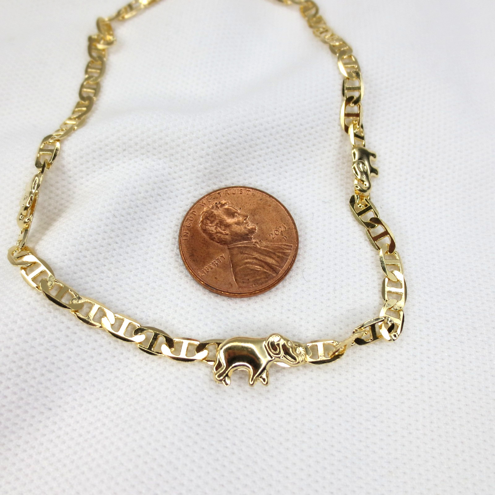 18K Gold Filled Elephant Anklet / Bracelet 10″ Anchor Mariner Chain 4 mm Width