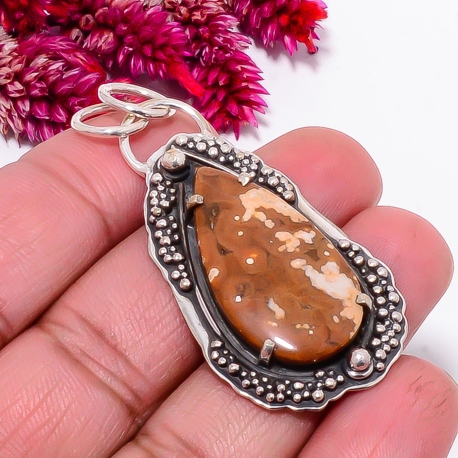 Ocean Jasper Oxidised 925 Sterling Silver Pendant 2.03″ Sk26, Christmas Gift