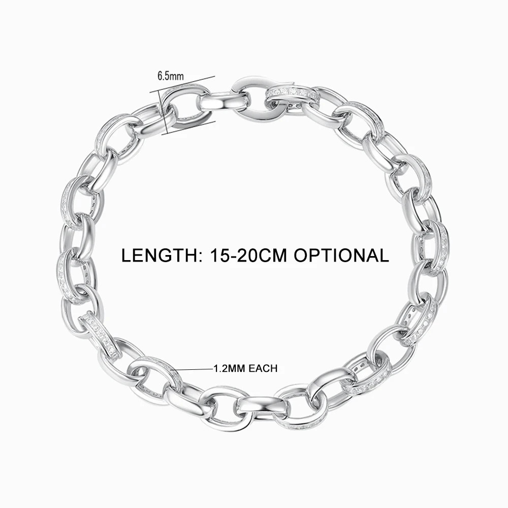 1.2mm Moissanite 925 Sterling Silver Buckle Bracelet for Unisex Hip-hop Jewelry