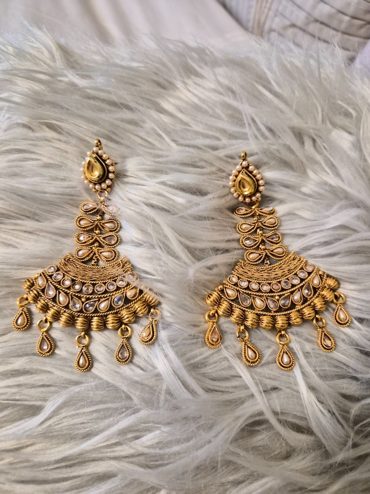 Elegant Antique Gold Finish Ethnic Drop Earrings Festive Party Wear