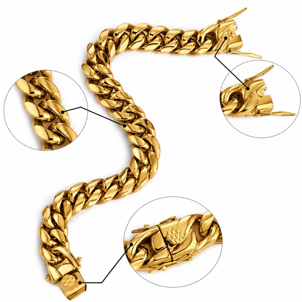 6mm Mens Cuban Miami Link Chain 18k Gold Plated Stainless Steel 18”-24” Solid