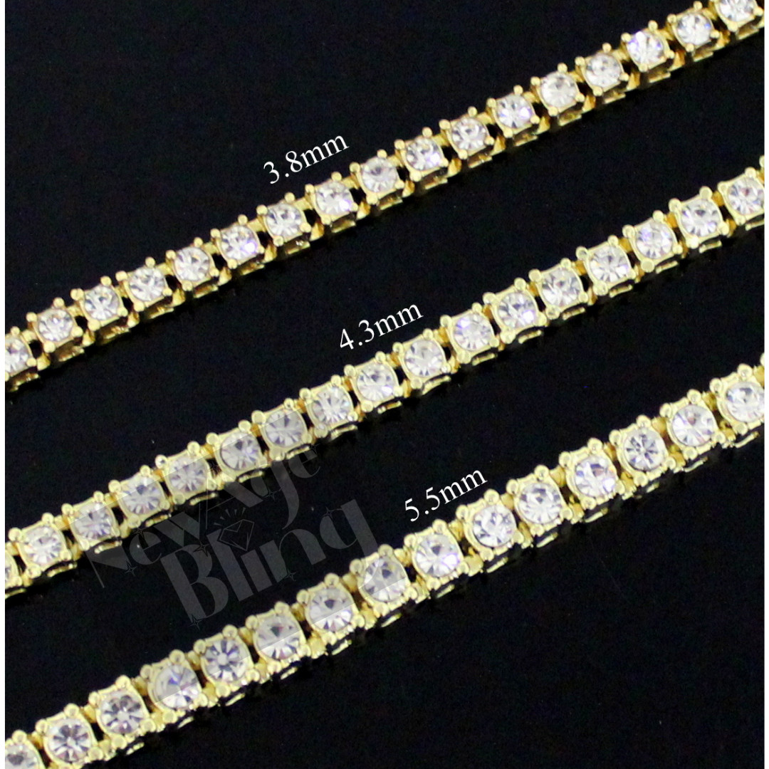 1 Row Tennis Necklace 14k Gold Plated Choker Cubic Zirconia Chain 3.8 – 5.5mm