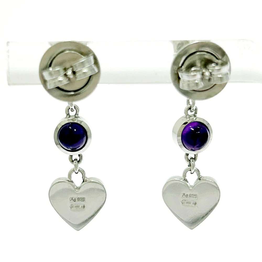 GUCCI Silver Heart Amethyst Earrings 4.7g 925 Women’s Accessories 2.5cm x 0.8cm