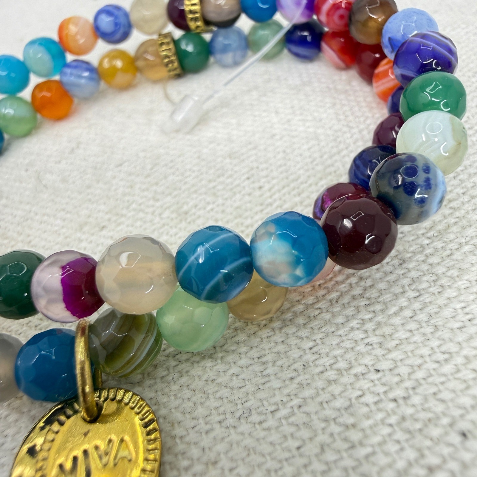 Chavez for Charity Rainbow Gemstone Beaded Stretch Bracelets Gold Tone