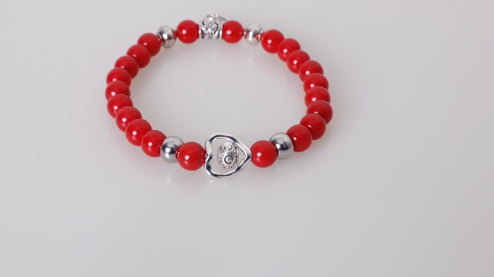 Moderna Pulsera cuentas de Coral Rojo y Acero inoxidable Regalo Para Mujeres