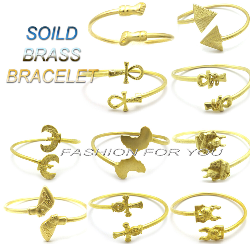 Solid 100% Brass Egypt Nefertiti, Africa, Ankh Piece Open Cuff Bangle Bracelet
