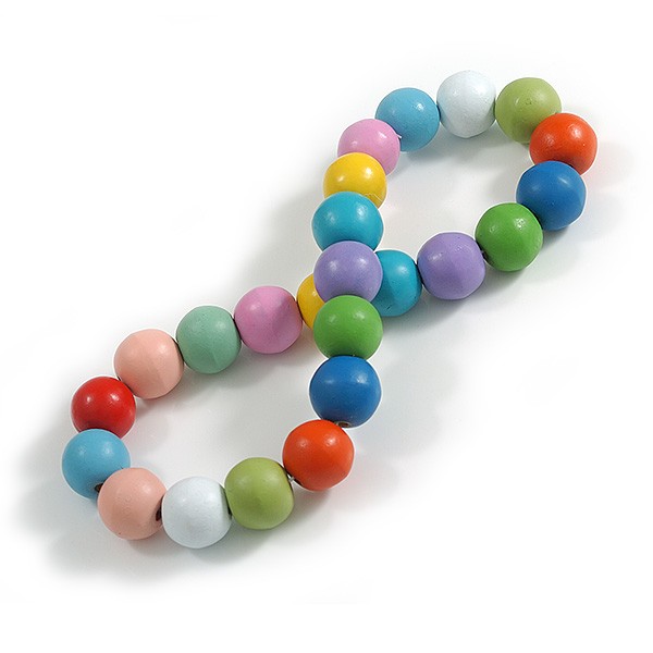 Chunky Multicoloured Round Bead Wood Flex Necklace – 44cm Long/ 20mm Diameter