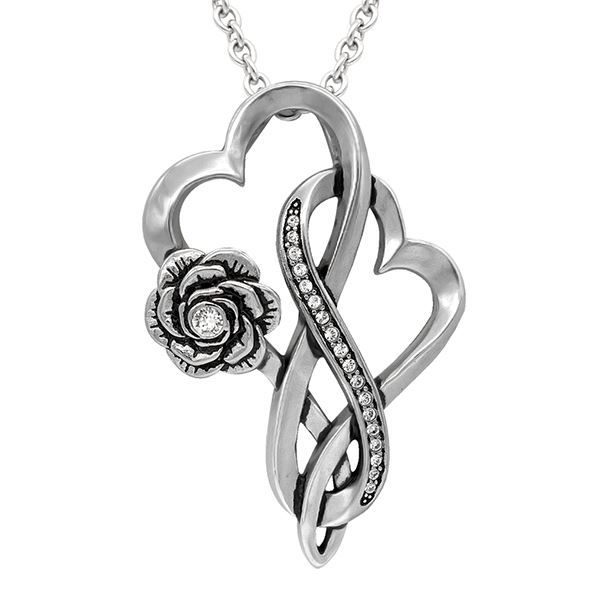 Hearts With Rose Necklace Infinity Love Pendant w 19 Crystals Controse