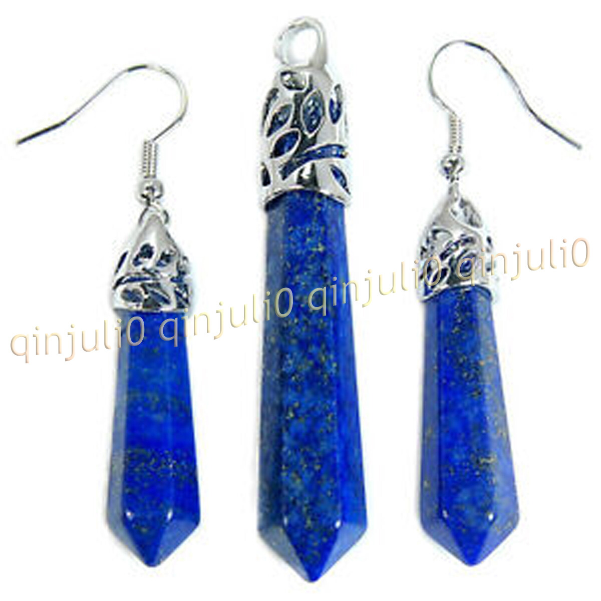 1 Set Natural Gemstones Hexagonal Pointed Reiki Chakra Pendant Earrings Jewelry