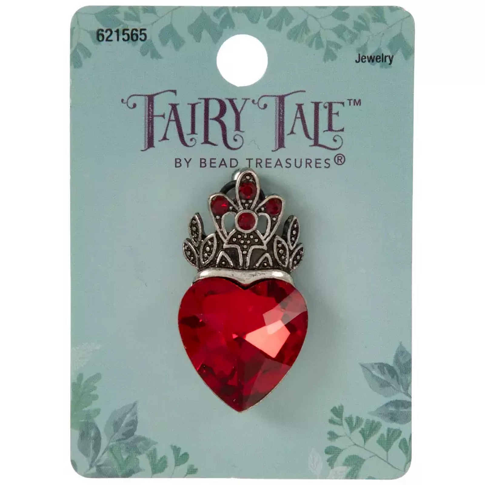 Bead Treasures FAIRY TALE CROWNED RHINESTONE HEART PENDANT 1PC Metal