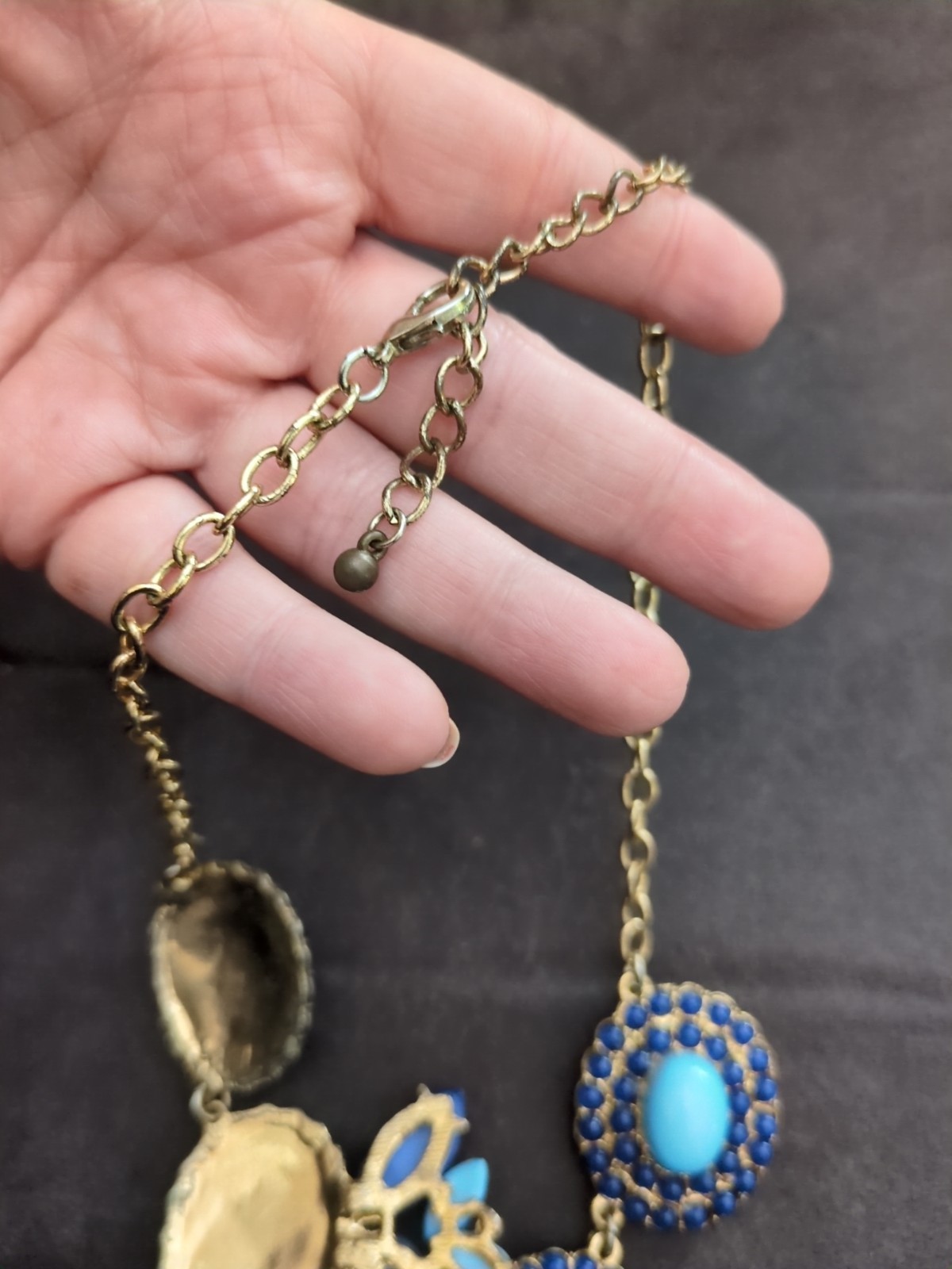 Statement Bib Necklace In Multi Blue Colors Beaded 21″