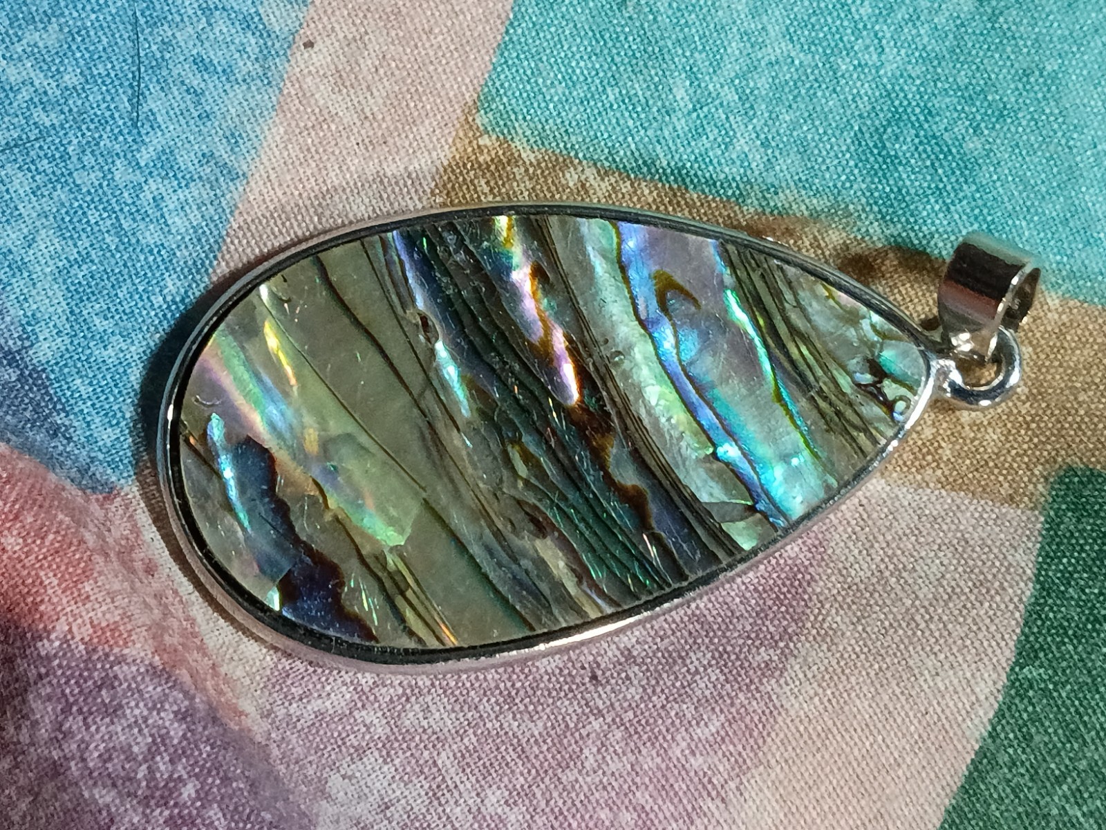 Silver Tone Teardrop Abalone Shell Inlay Charm Pendant Bezel Setting