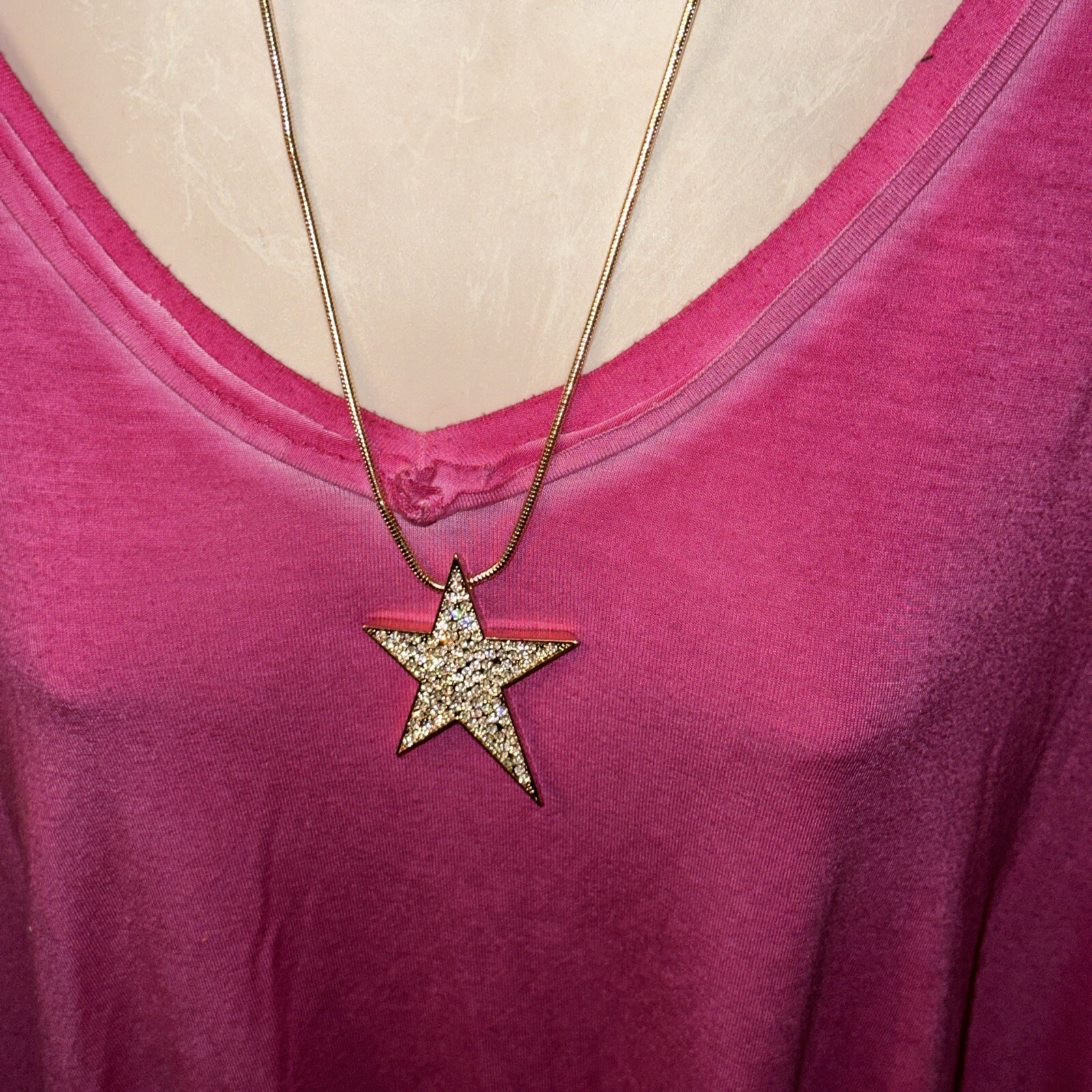 J CREW Large Gold Snake Chain Rhinestone BLING STAR Necklace BID 4 CHARITY❤️264