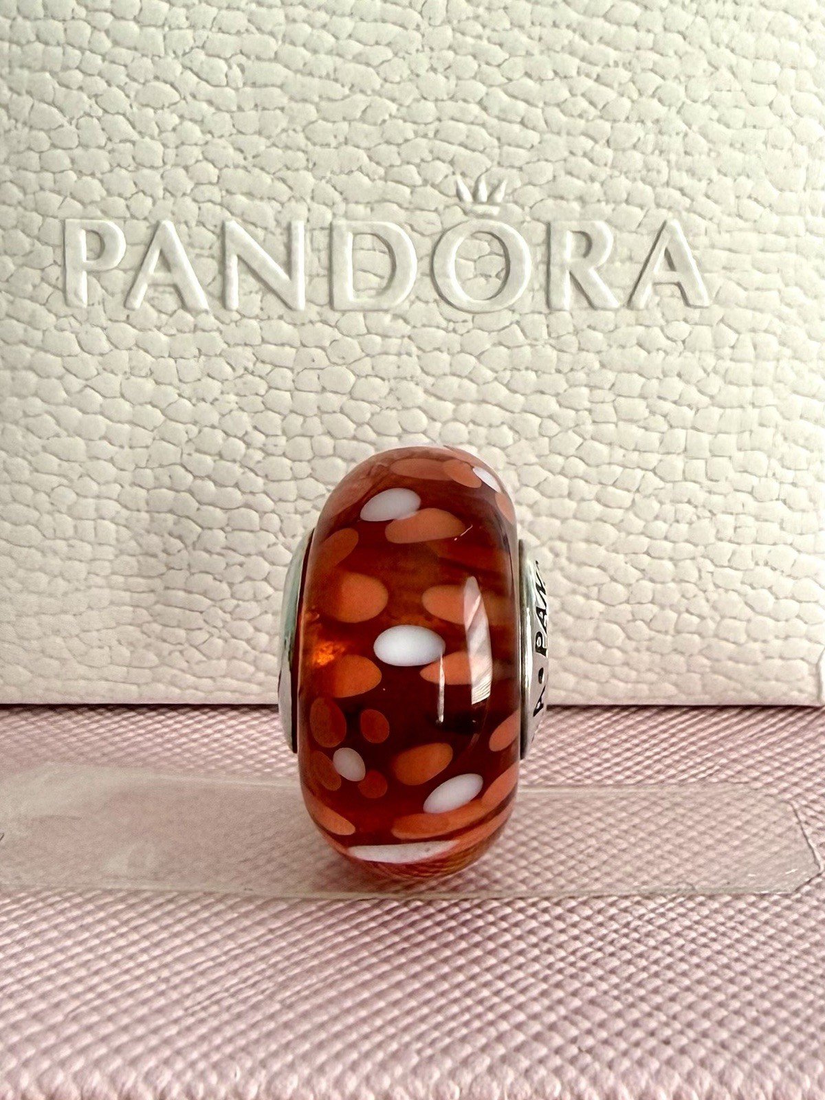 PANDORA SILVER ORANGE SPOT LIGHT X-LARGE MURANO GLASS CHARM AUTHENTIC RETIRED