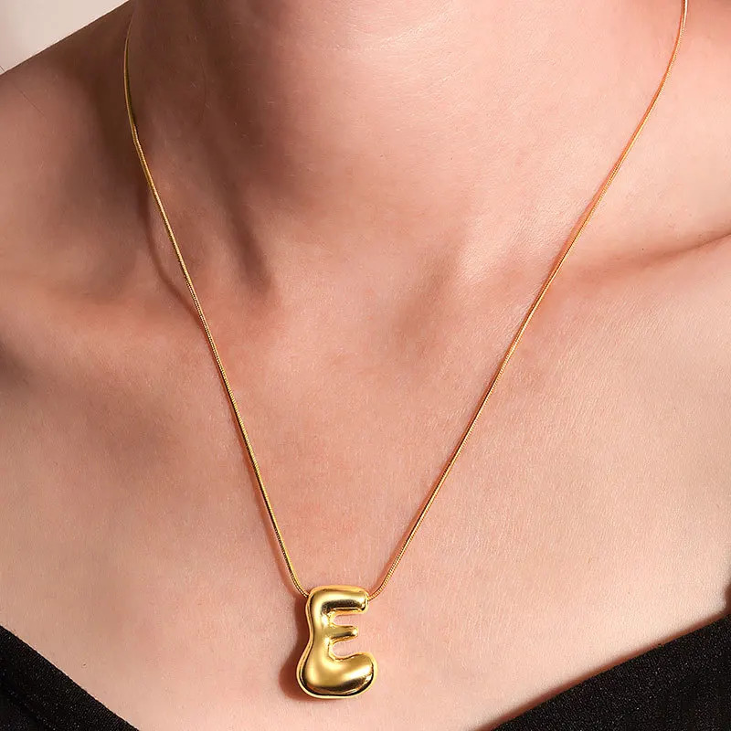 A to Z Bubble Alphabet Letter Pendant Necklace Gold Snake Chain 45cm/18inch