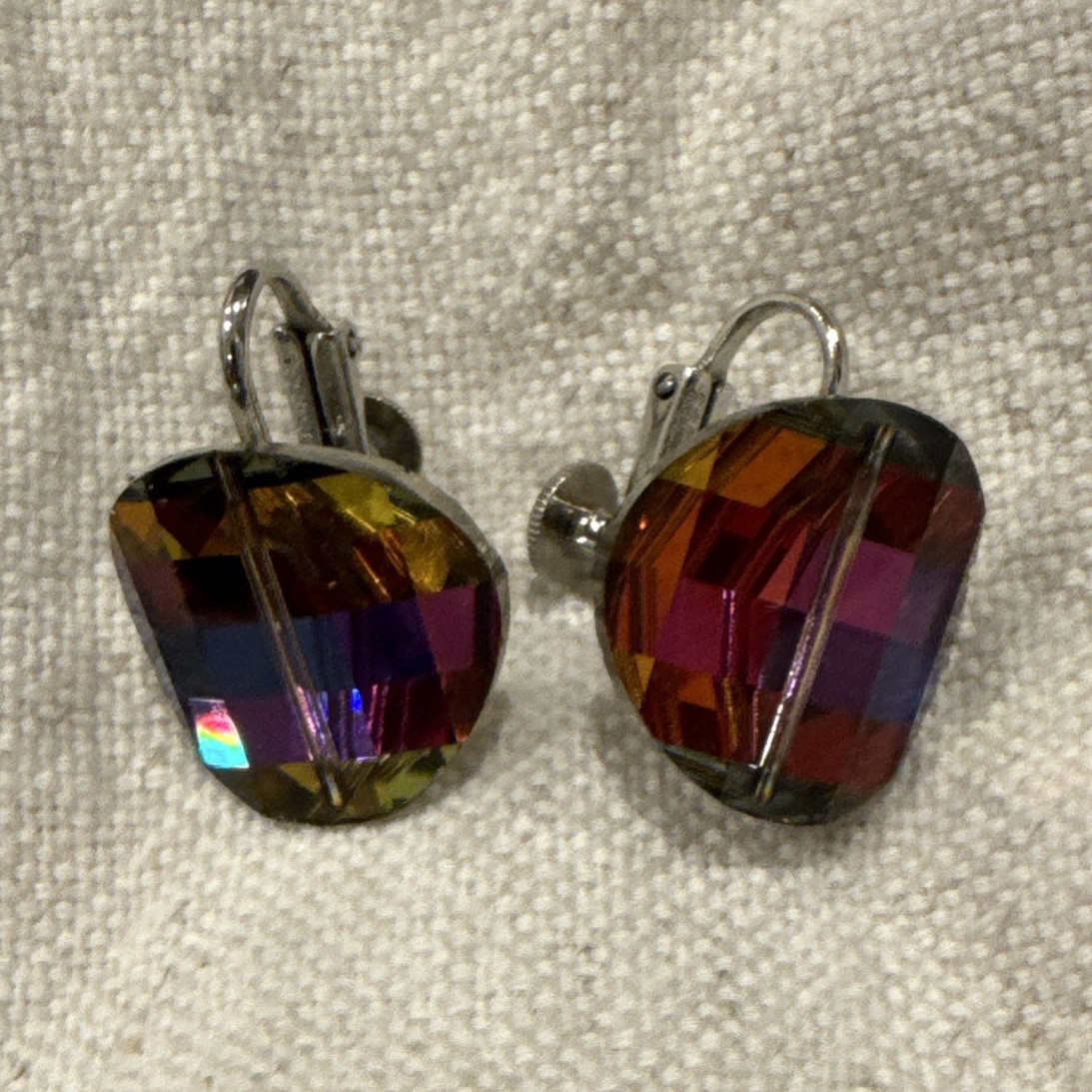 Multicolor Crystal Stud Earrings, Silver Tone Metal, Screw Back Closure, Pair