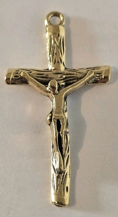Religious Cross Pendant Necklace Crucifix Stainless Steel Gold Tone Jesus Christ