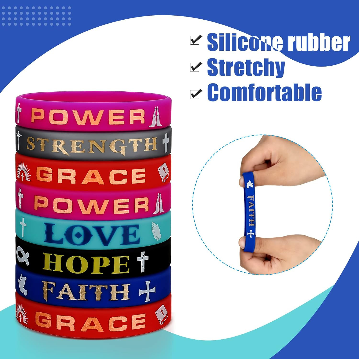 48 Pcs Christian Inspirational Bible Verses Bracelets Religious Silicone