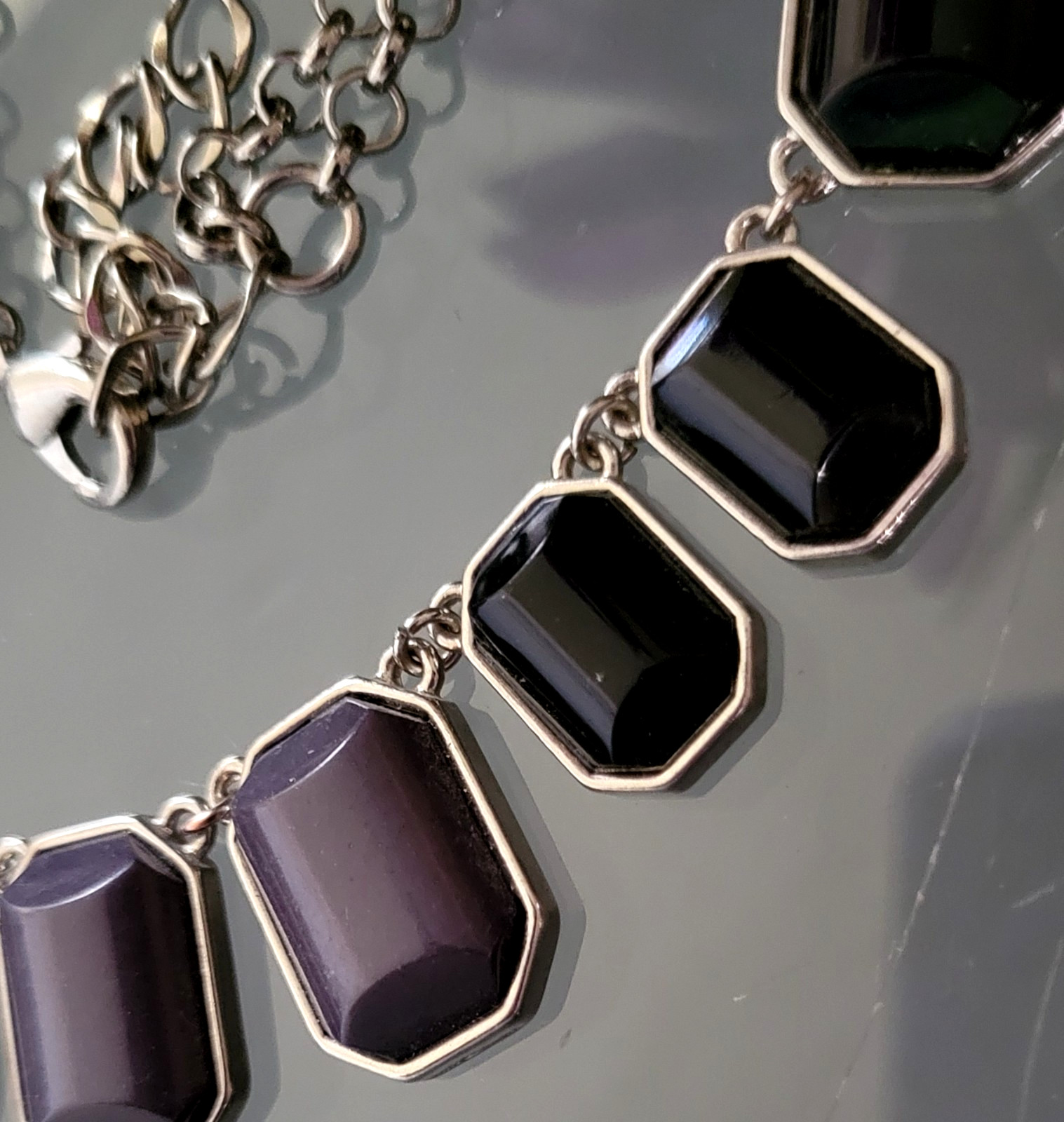 Gradient Black Purple Bezel Style Stones Dual Strand Necklace by Cookie Lee
