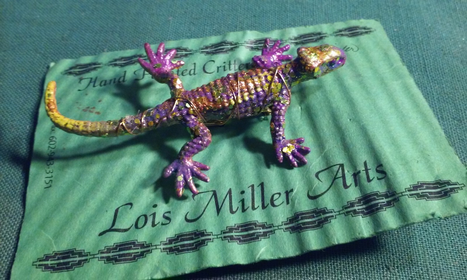 Lois Miller Arts Handmade Lizard Reptile Gecko Realistic Glitter Cute Brooch Pin