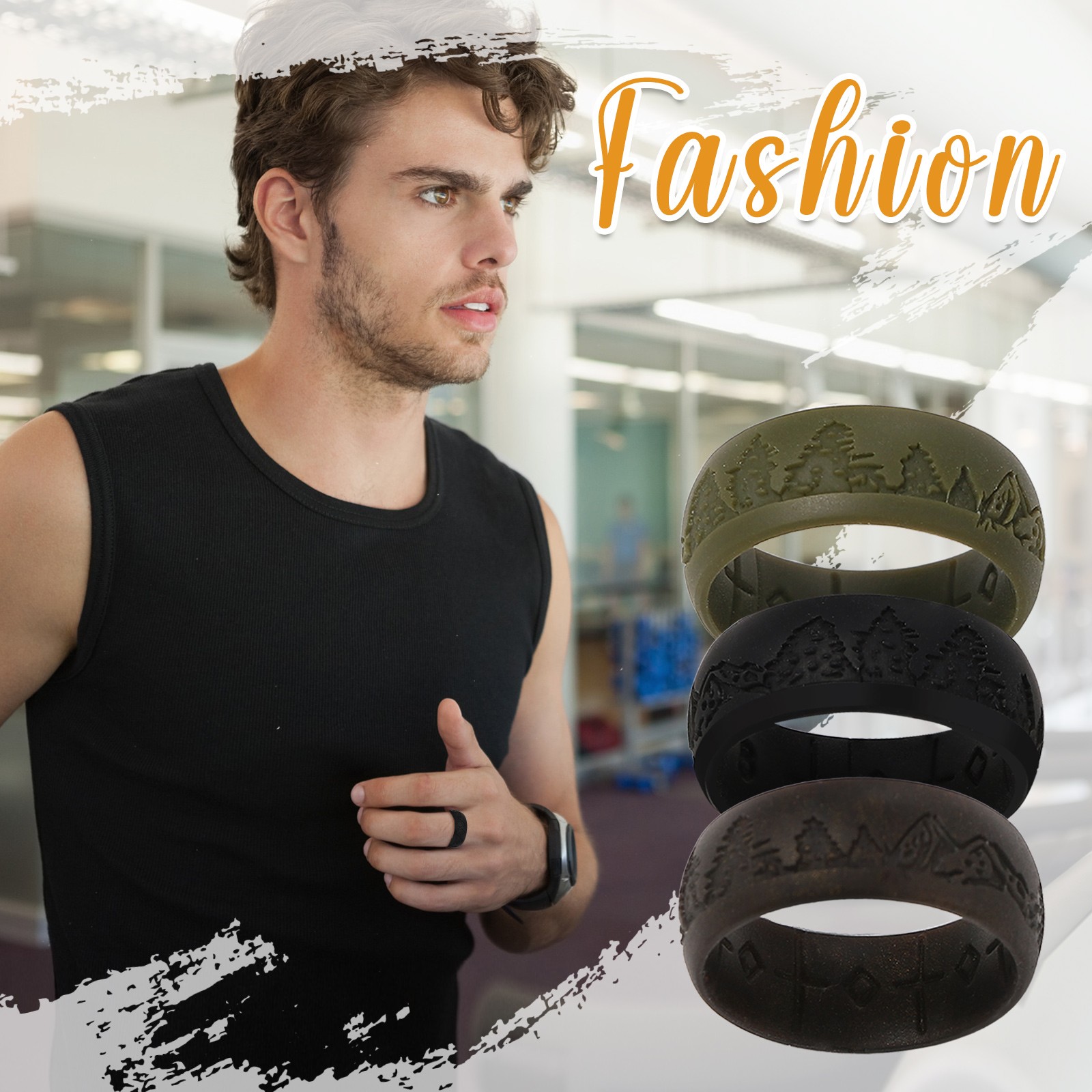 3Pcs 8.5mm Men Silicone Sports Rings Cross Arch Breathable Wedding Band Size8-13