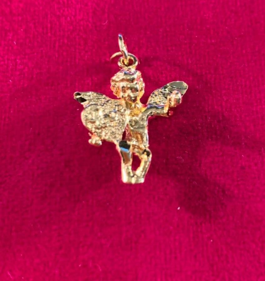 14 KT GOLD PLATED ALMOST 1 INCH LOVE ANGEL CHARM PENDANT-USA SELLER