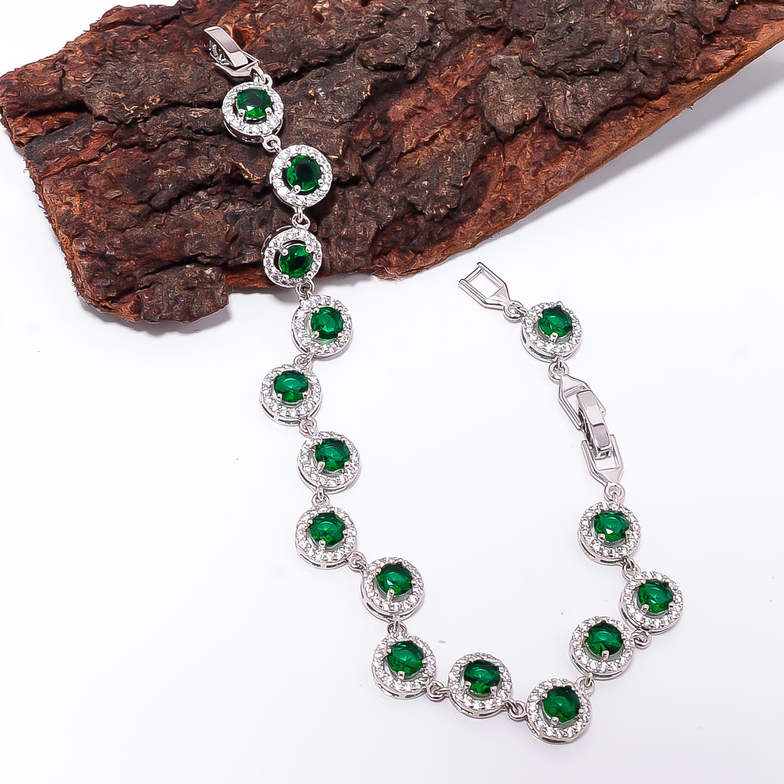 Chrome Diopside, CZ 925 Sterling Silver Adjustable Bracelet 7-8″ B134926