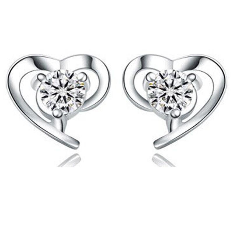 Pretty New 925 Silver Filled Cutout Heart Shaped Clear CZ Stud Earrings