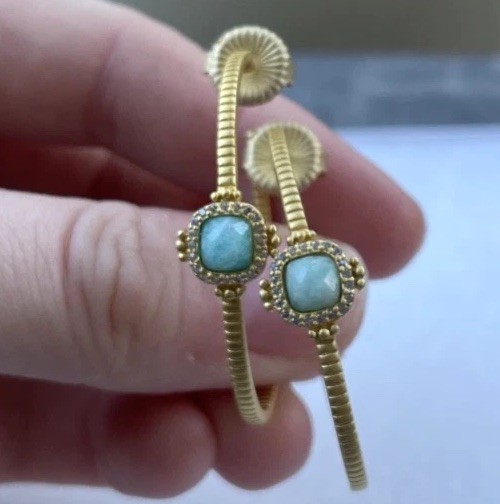 Freida Rothman gem-cut blue gemstone 18k gold-plated Hoop Earrings