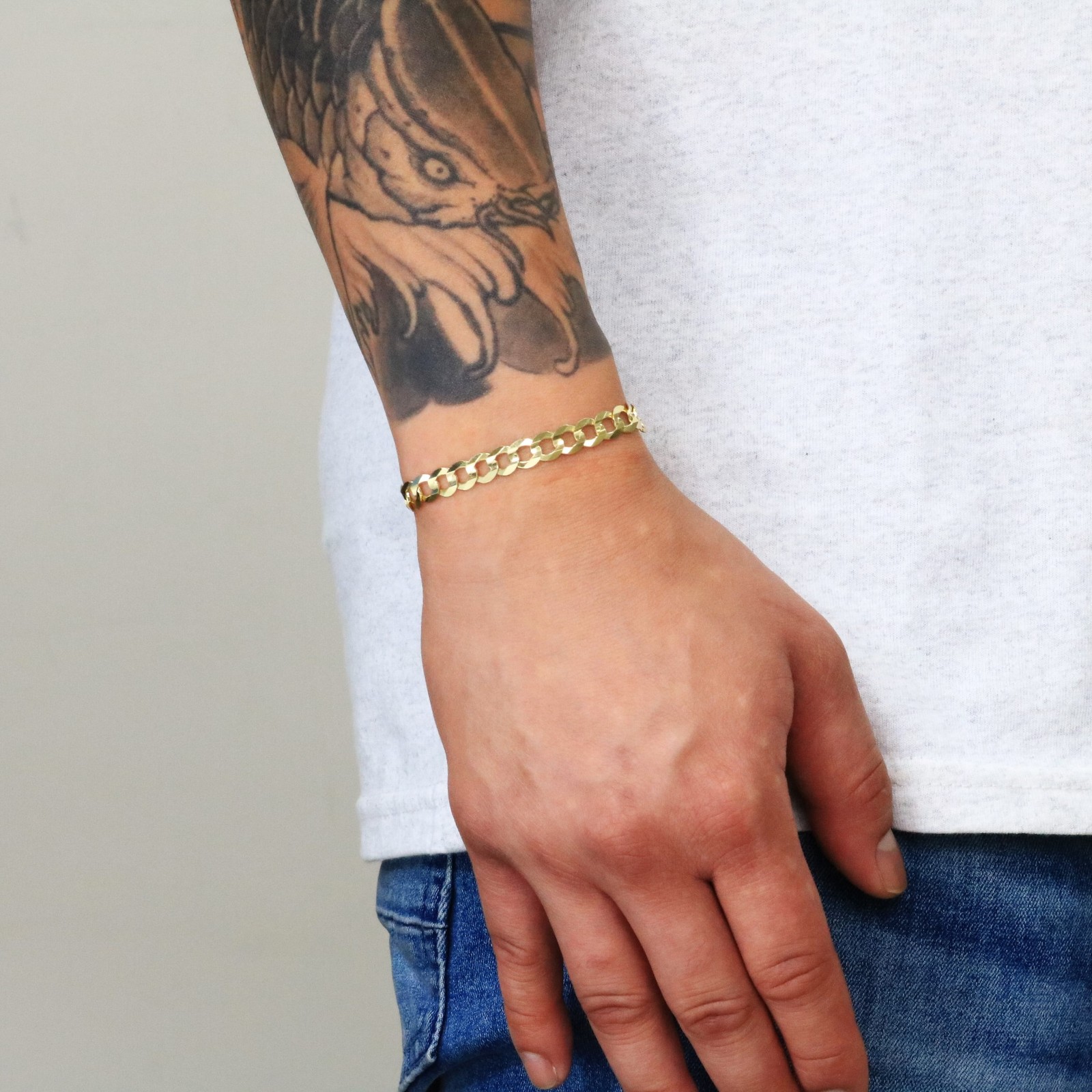 14K Yellow Gold Solid 7mm Concave Curb Cuban Chain Italian Link Mens Bracelet 8″