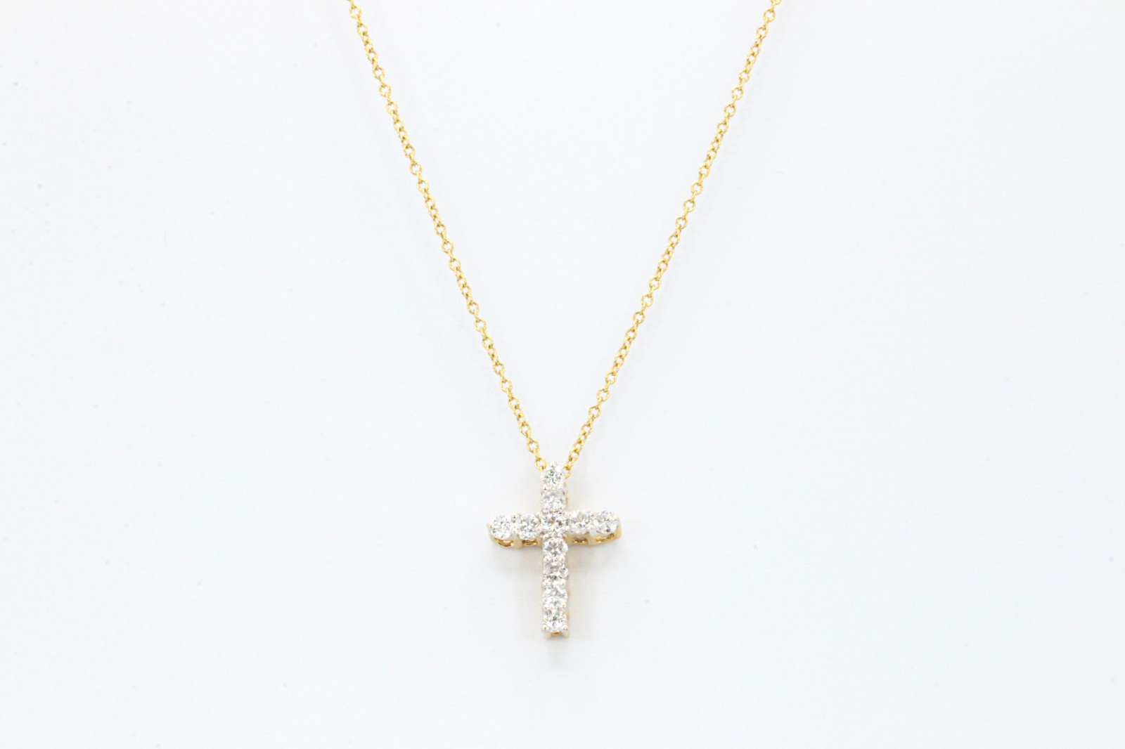 Diamond Cross Pendant in 18K Yellow Gold Necklace