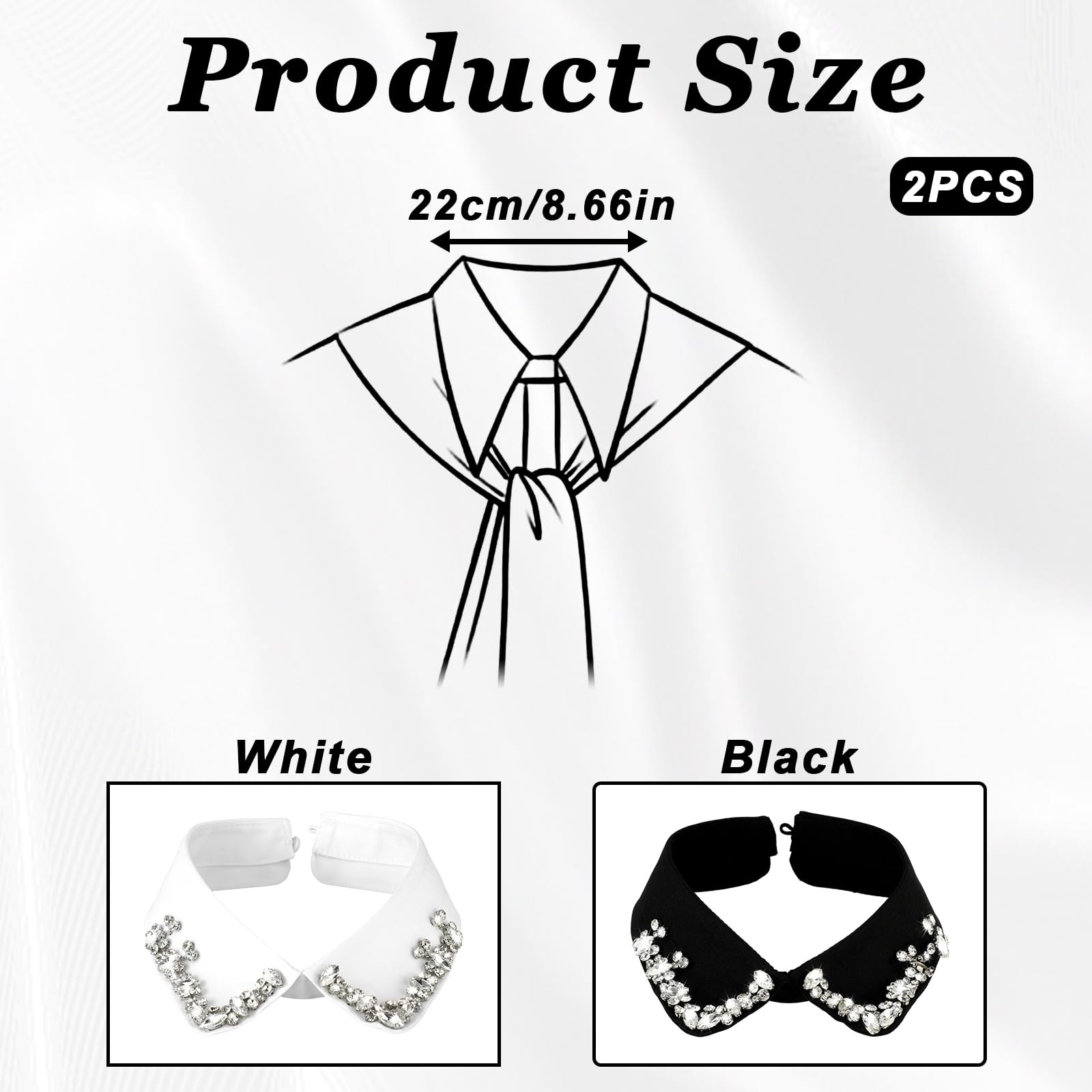 2 PCS Faux Collar, Collars for Women, Rhinestone One Size, White and Black