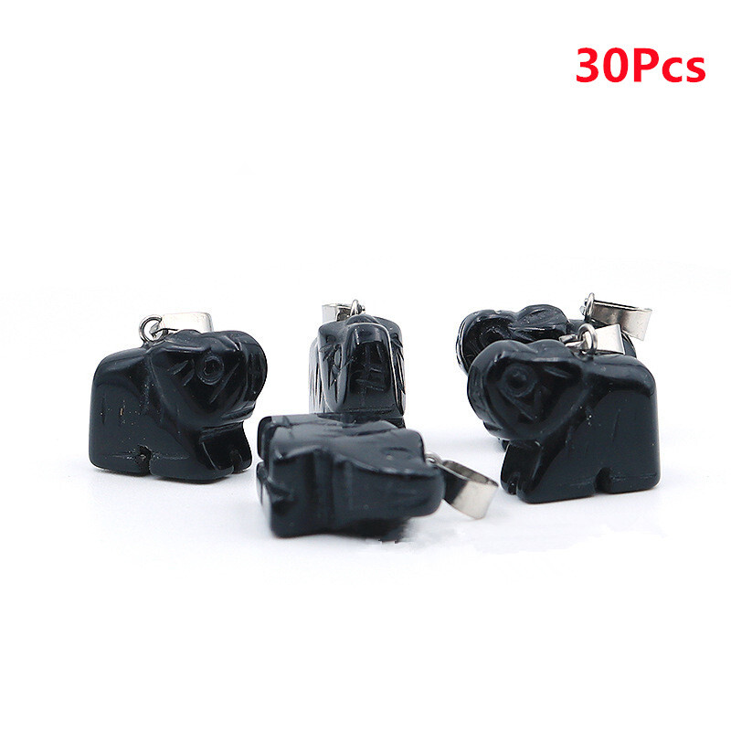 30Pcs 23x17x10mm Black Obsidian Carved Elephant Necklace Reiki Pendant DIY HT123