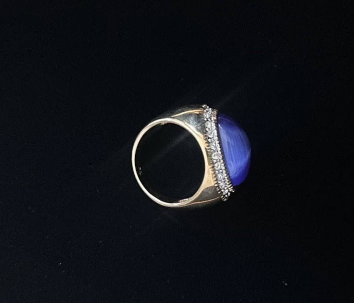 Park Lane VELOCITY RING – Gold & BLUE w/ Swarovski – Rare – Size 10 – Sparkling!