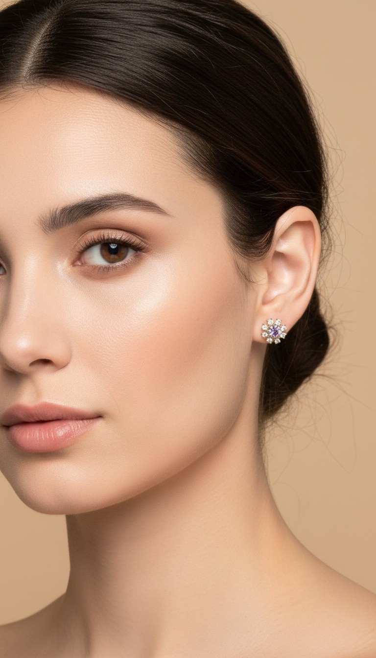 $98 Crislu Florettes Collection Gold Tone Stud Earrings C-14