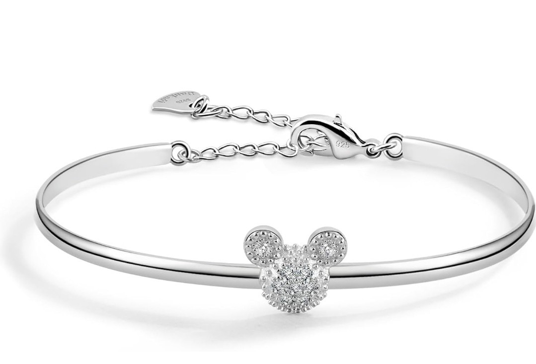 Dankadi 925 Sterling Silver Mickey Bangle Bracelet, Adjustable Size, New