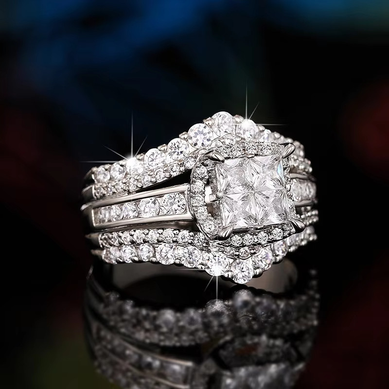 925 Sterling Silver Princess Cut Multi-Band Engagement Ring Size6-9 Gift Crystal