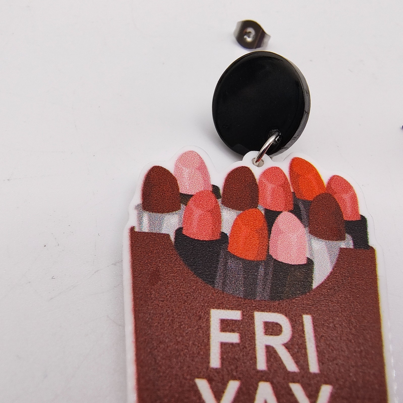 Fri-Yay Dangle Earrings Lipstick Crayon Box Fun Pop Art Statement Pierced Stud