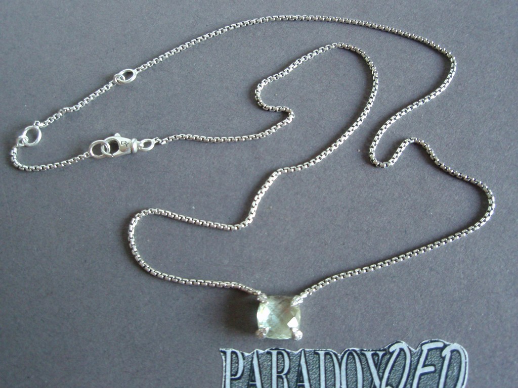 David Yurman Sterling Silver 925 Petite Chatelaine Prasiolite & Diamond Necklace