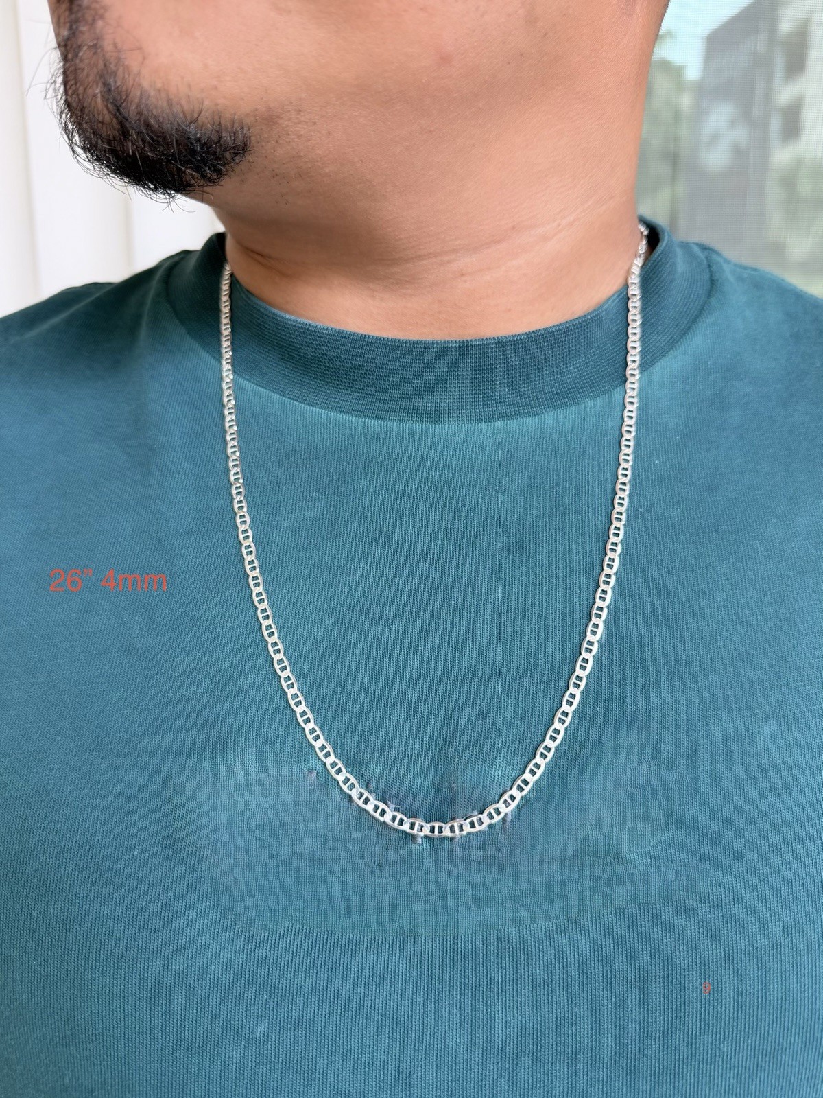 925 Sterling Silver 4mm Anchor 26 in Mariner Italian Chain Necklace