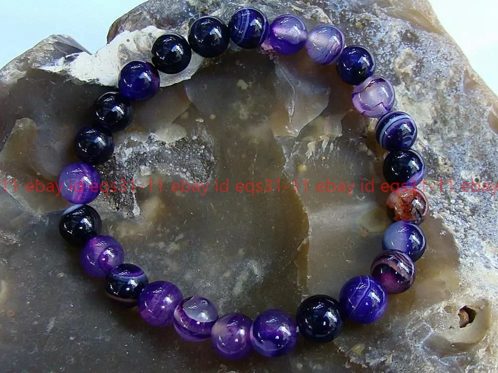 Natural Stone Purple Crystal Agate Beads Elastic Bracelet Women Men Jewelry Gift