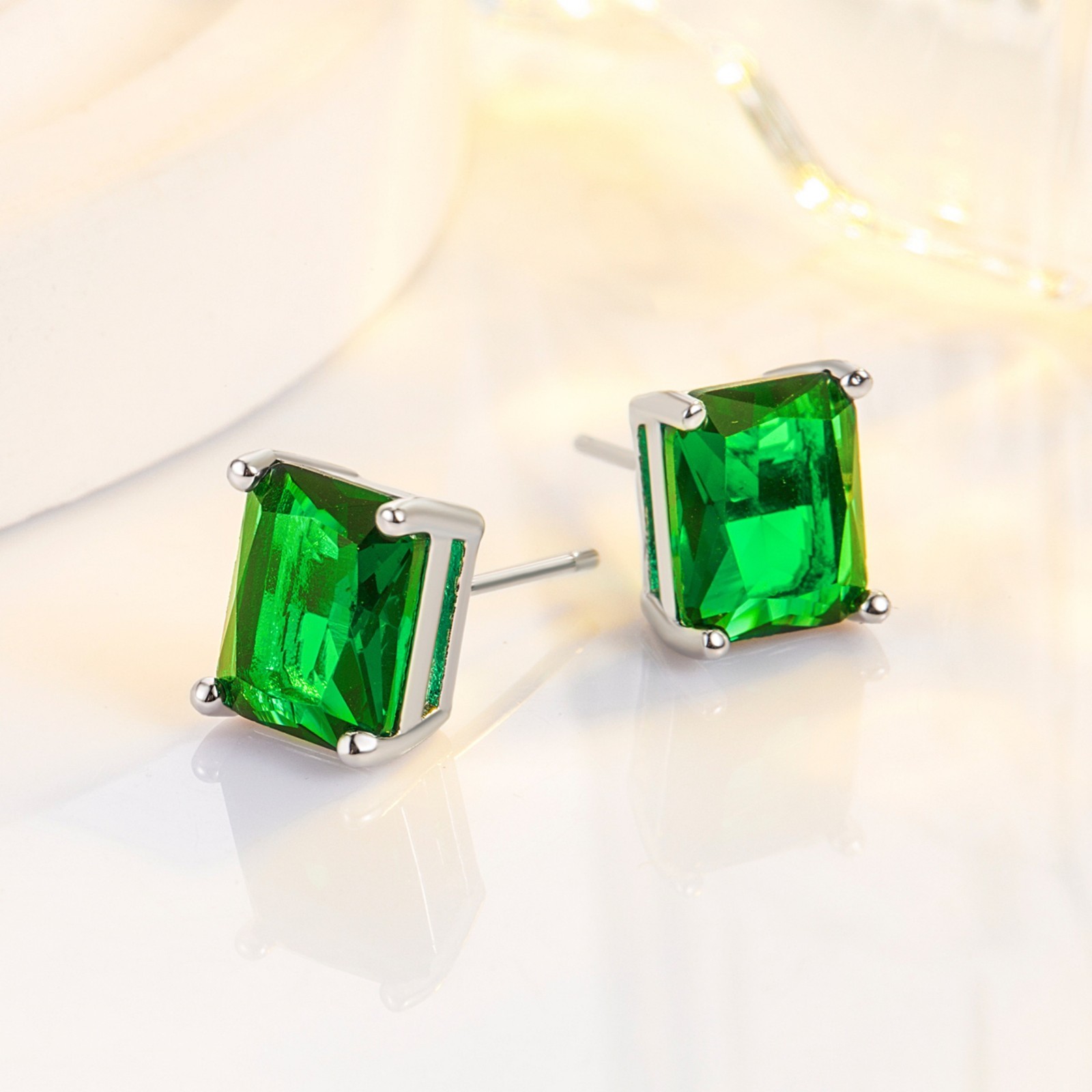 Men Women 925 Silver Post Square Rectangle Cubic Zirconia Stud Earrings PE23