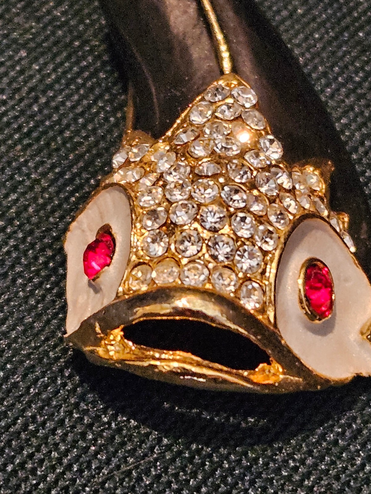 Kenneth Jay Lane KJL Black Enamel & Crystals Koi Fish Pin Brooch
