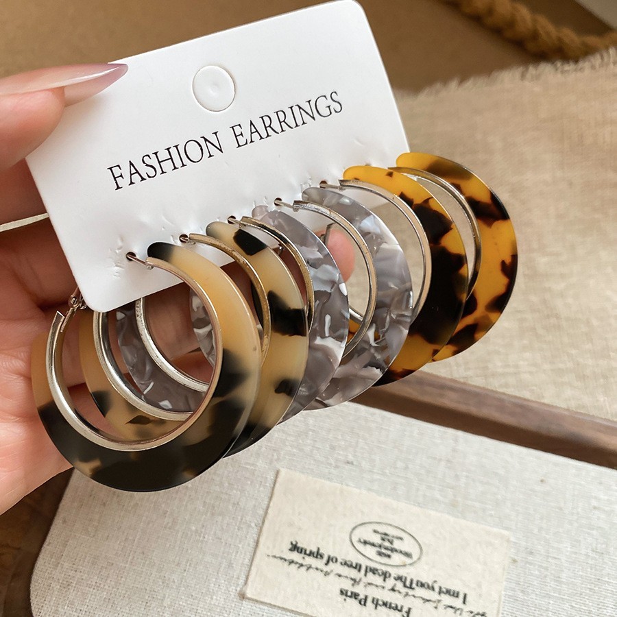 6 Pcs Set C-shaped Earrings Smudged Leopard Print Hoop Earrings Luxury Jewelry