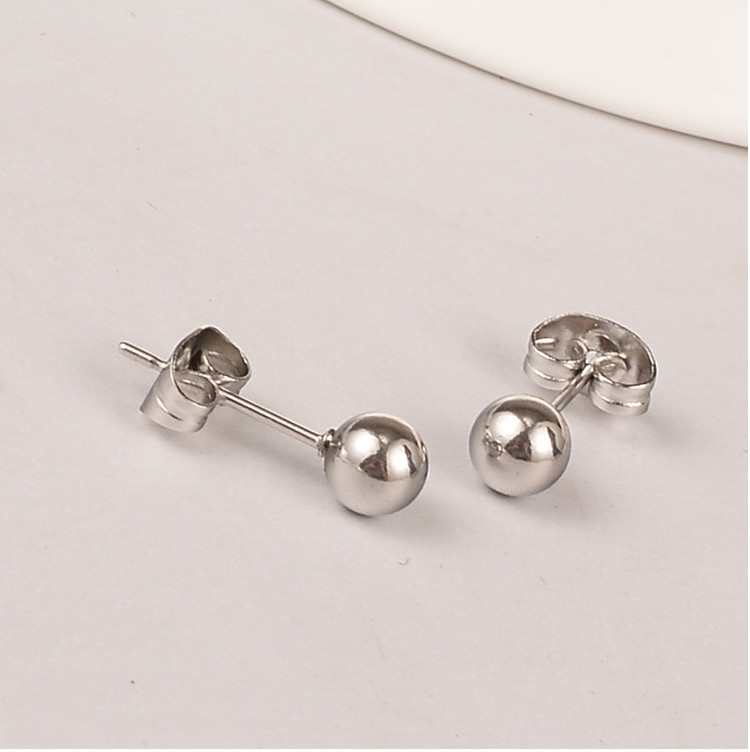 Round Polish Ball Rose gold Silver Black Stainless Steel Stud Earrings S15