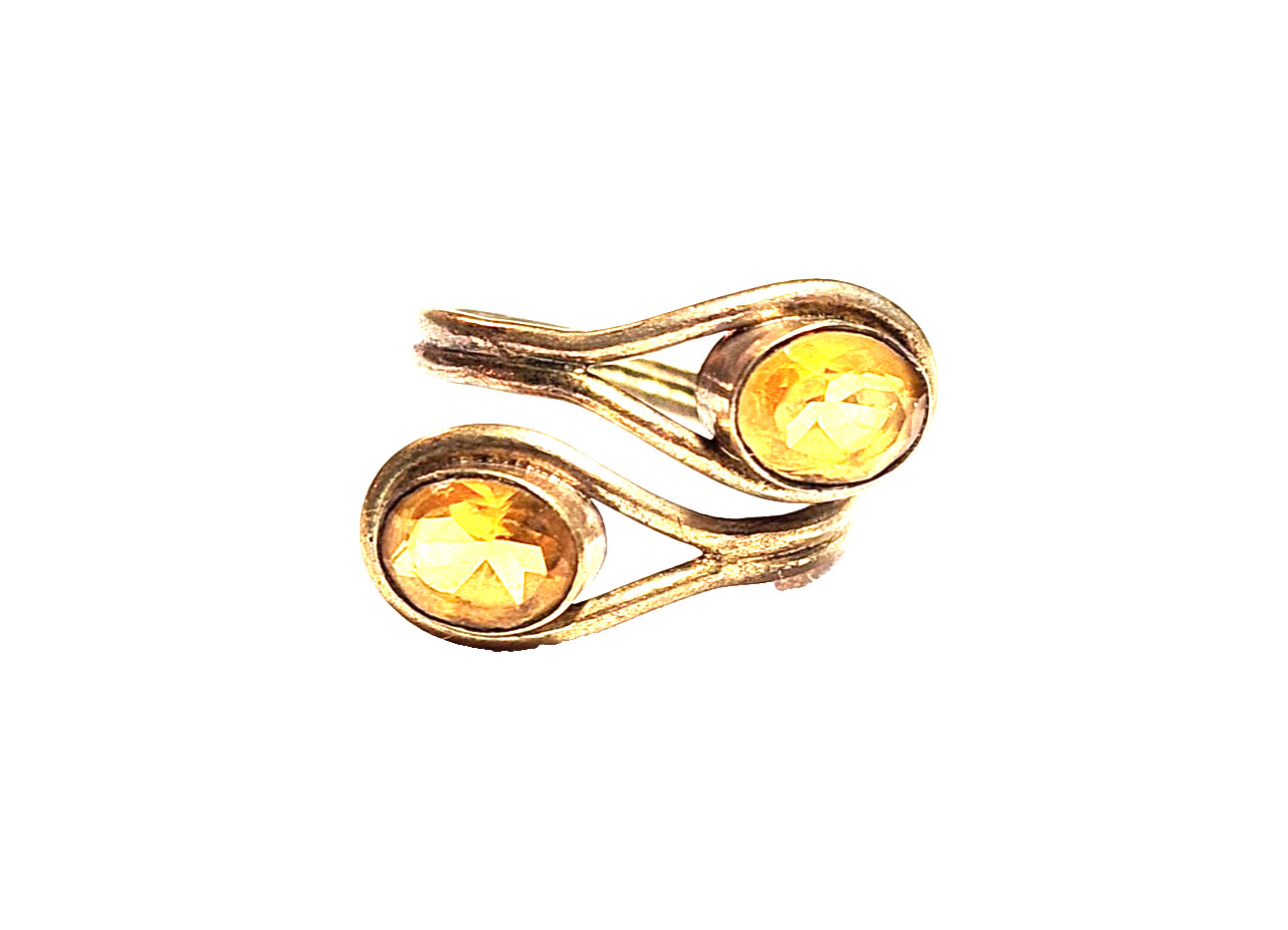 Artisan Yellow Citrine Faceted Oval Wrap Statement Ring Sz 7.5 Gold Tone Boho
