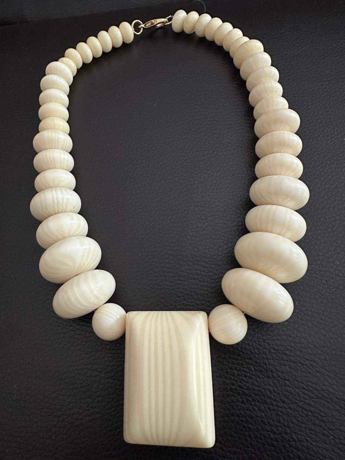 Vintage French Celluloid Beaded Ball Chain Statement Necklace Lobster 19-24 in