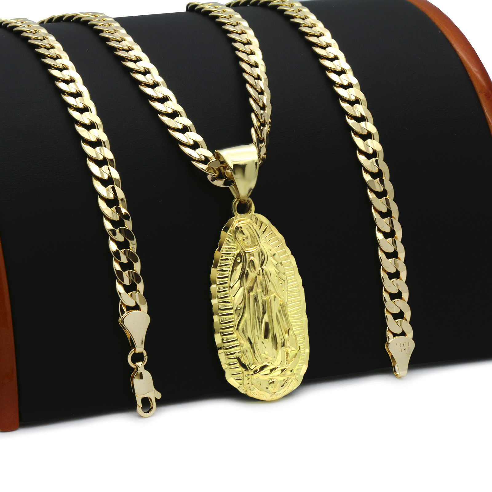 18k Gold Plated Guadalupe Hip-Hop Pendant 6mm 24″ Cuban Chain Necklace